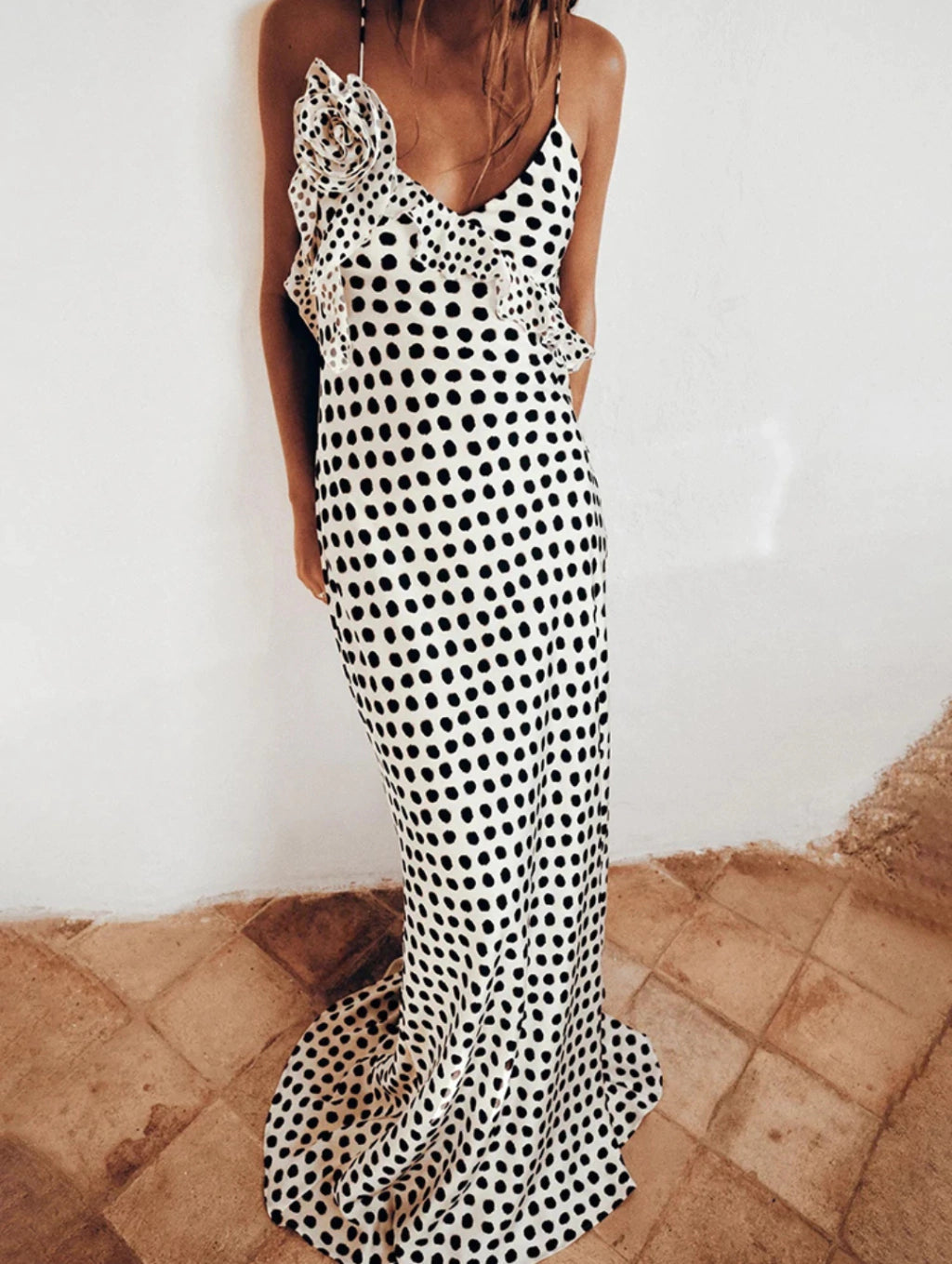 Vestido Longo com Estampa Poá