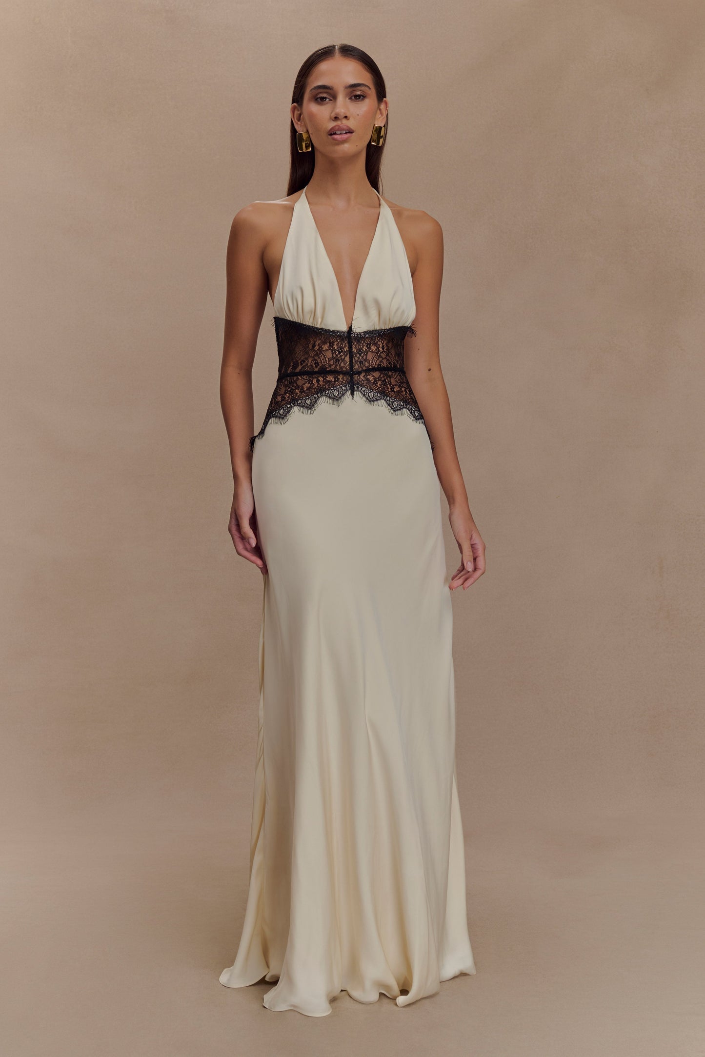 Vestido Longo Acetinado com Renda - Oasis