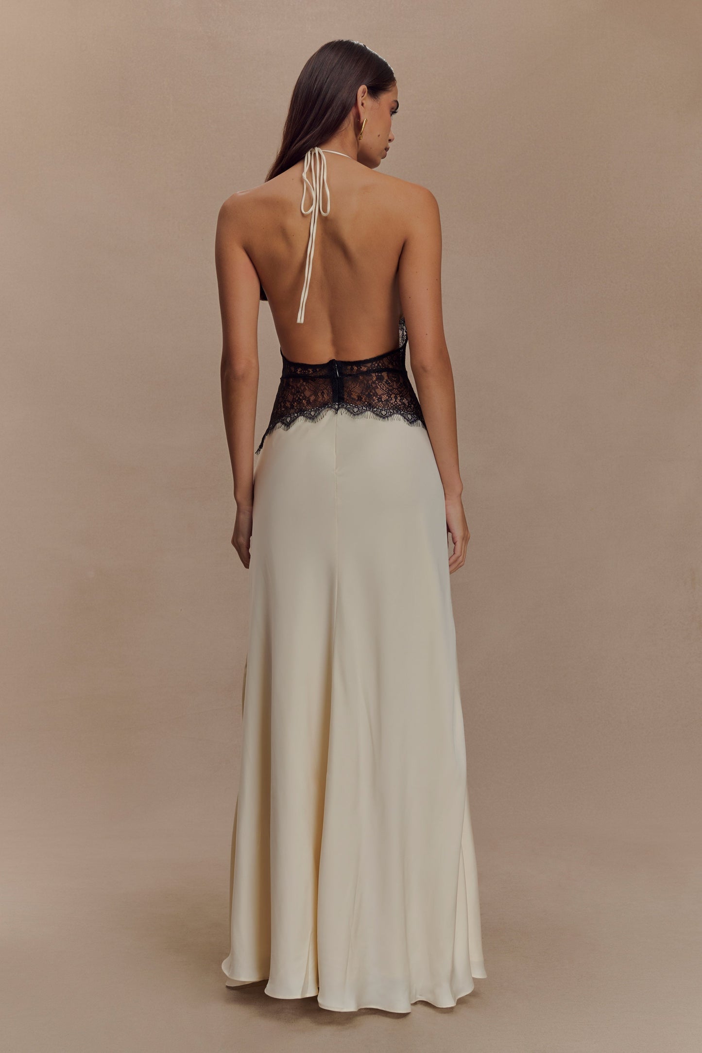 Vestido Longo Acetinado com Renda - Oasis