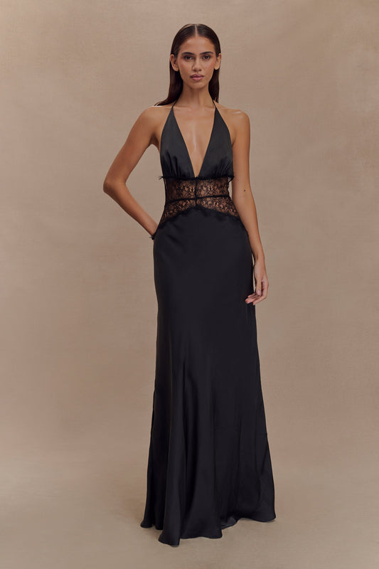 Vestido Longo Acetinado com Renda - Oasis