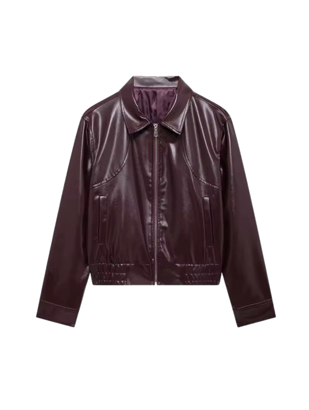 Jaqueta de Couro com Ziper Frontal