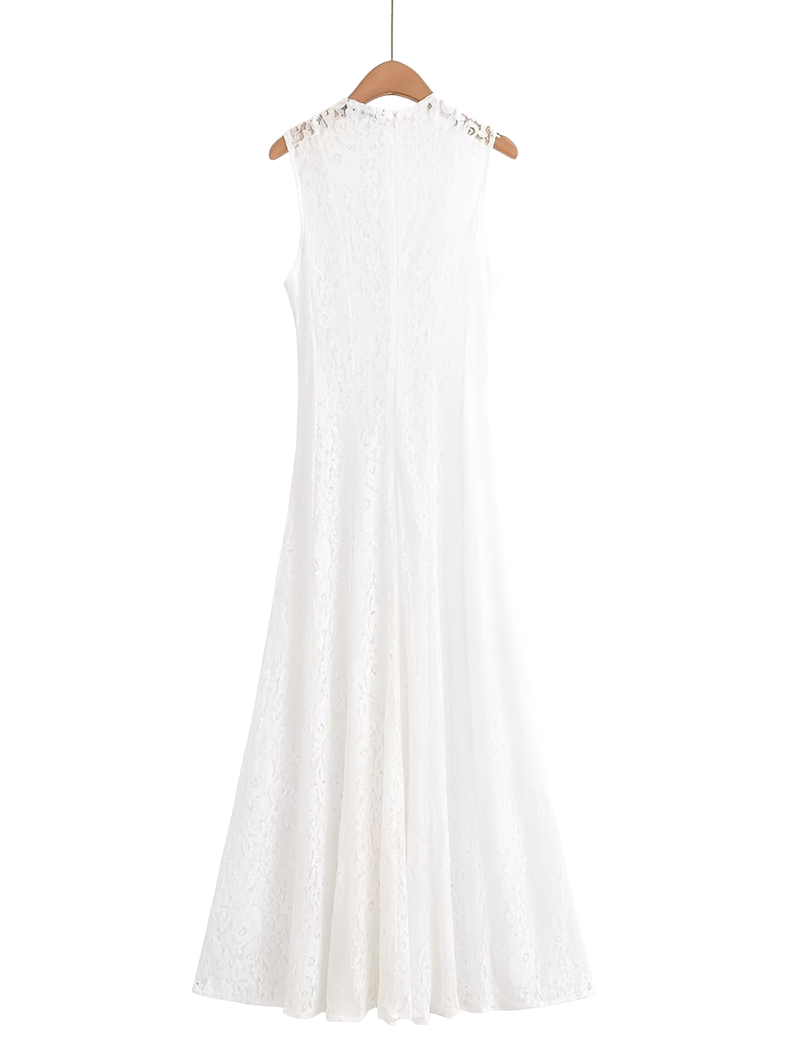 Vestido Feminino Midi de Renda Branco Gola Alta sem Mangas – Florença