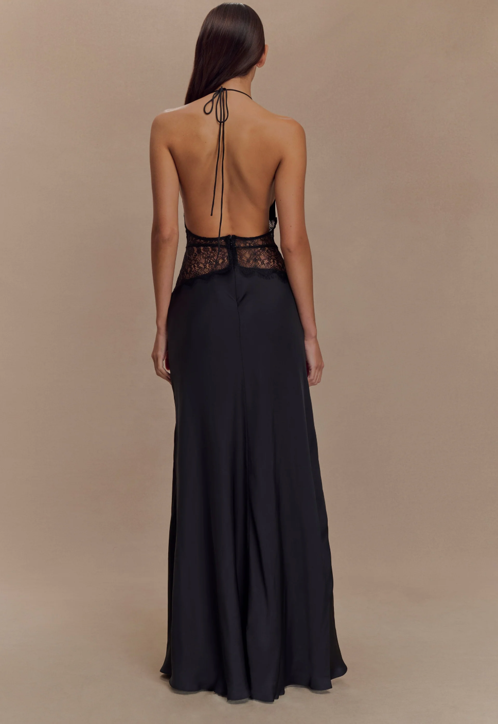 Vestido Longo Acetinado com Renda - Oasis