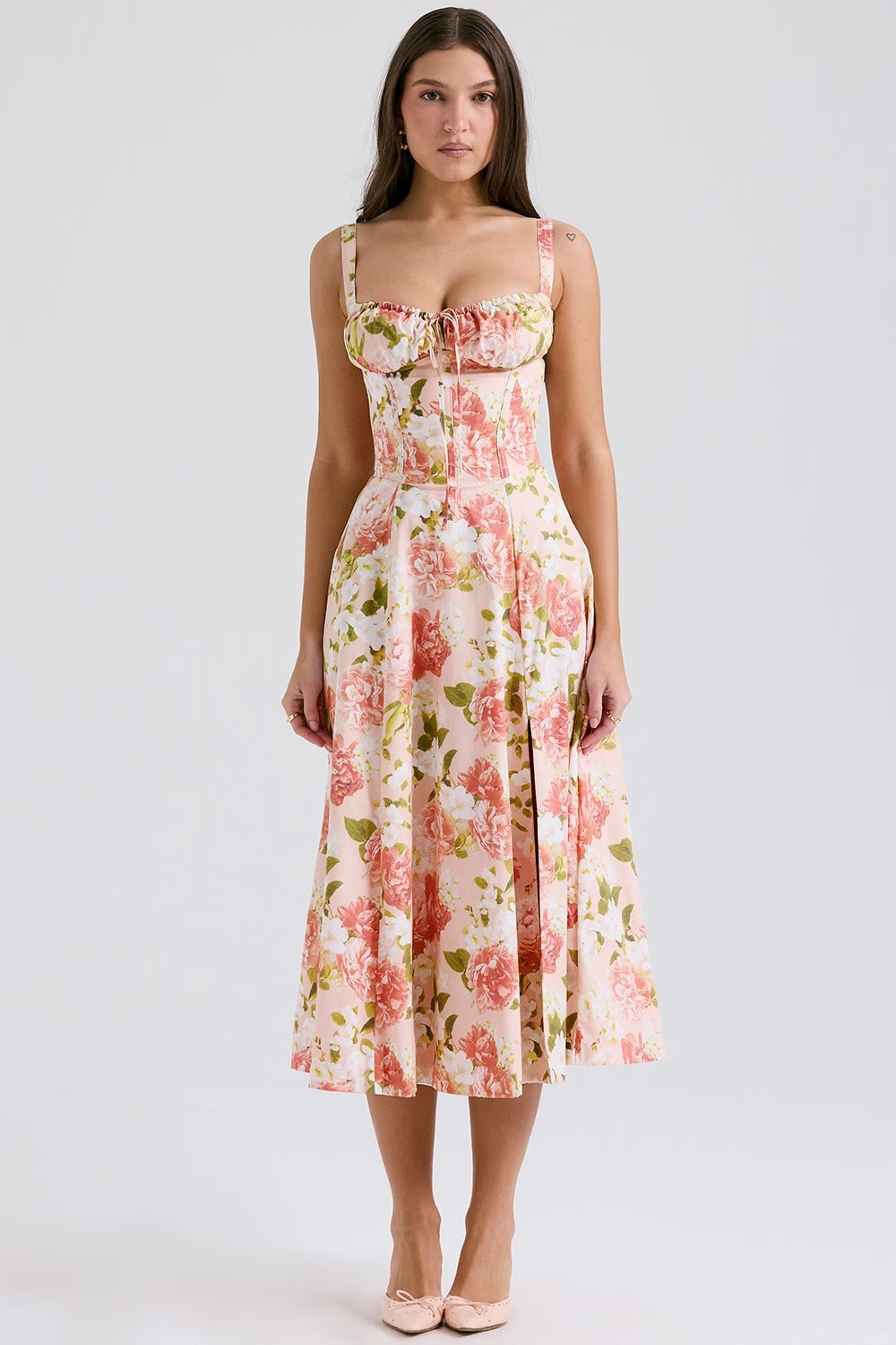 Vestido Floral com Decote Corset - Florence