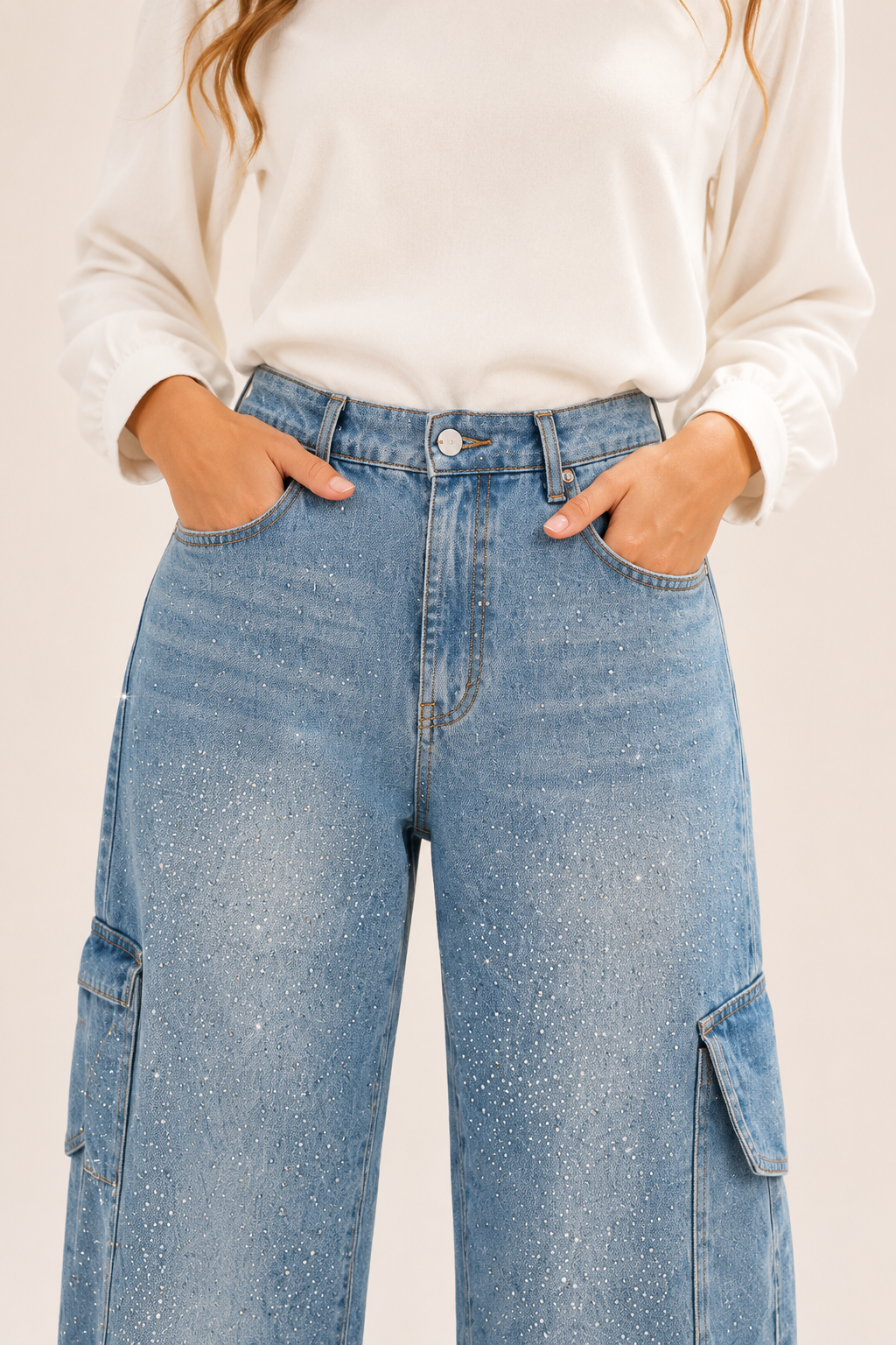 Calça Jeans Wide Leg Carpenter com Brilho - Bruges