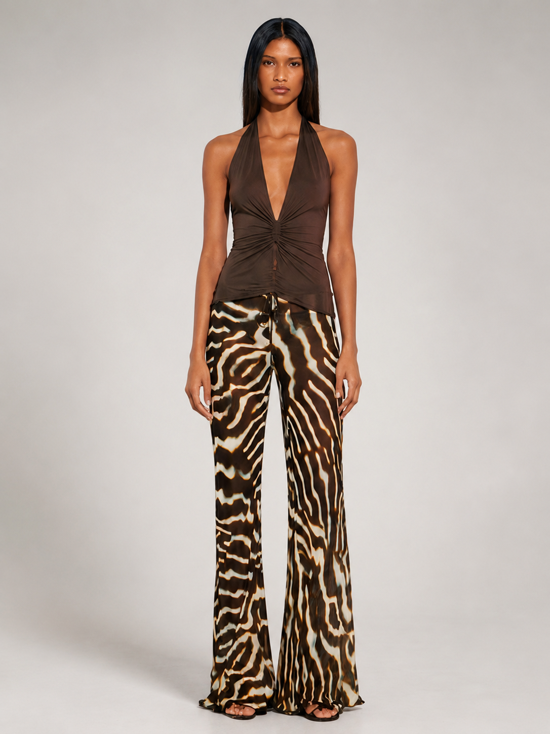 Calça Pantalona em Chiffon com Estampa Zebra — Ibiza