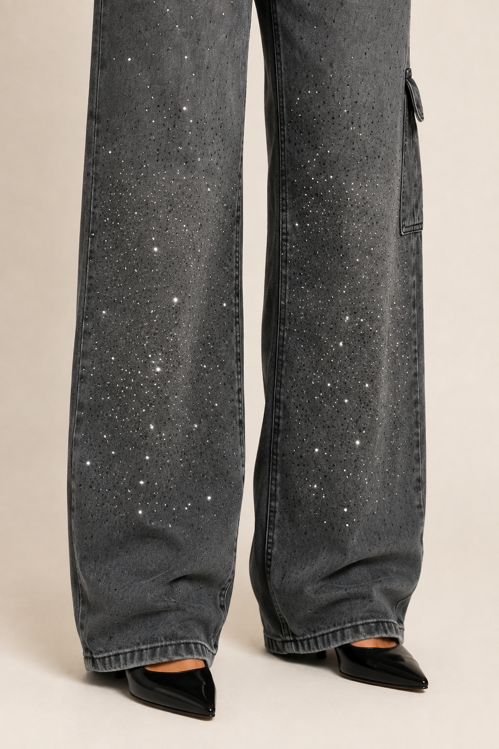 Calça Jeans Wide Leg Carpenter com Brilho - Bruges