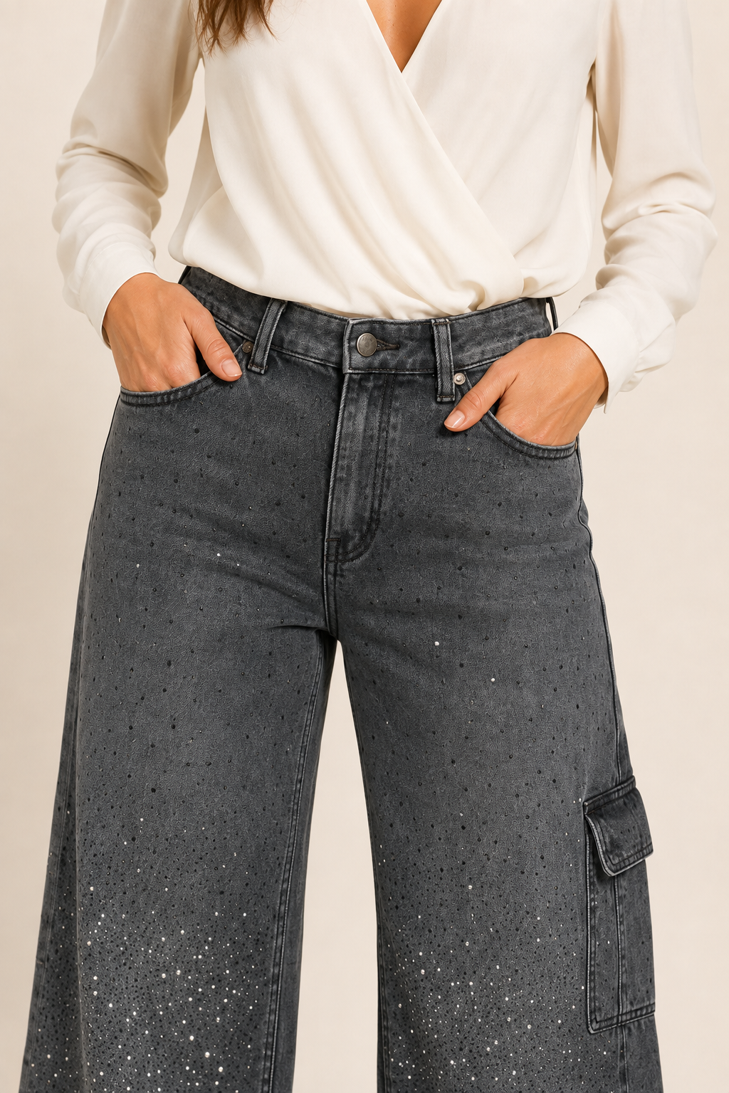 Calça Jeans Wide Leg Carpenter com Brilho - Bruges