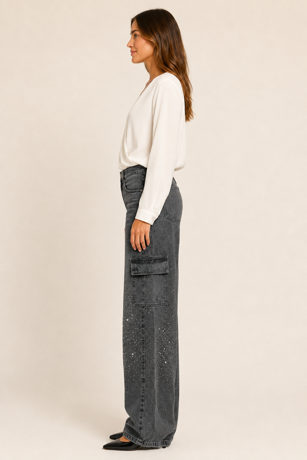 Calça Jeans Wide Leg Carpenter com Brilho - Bruges