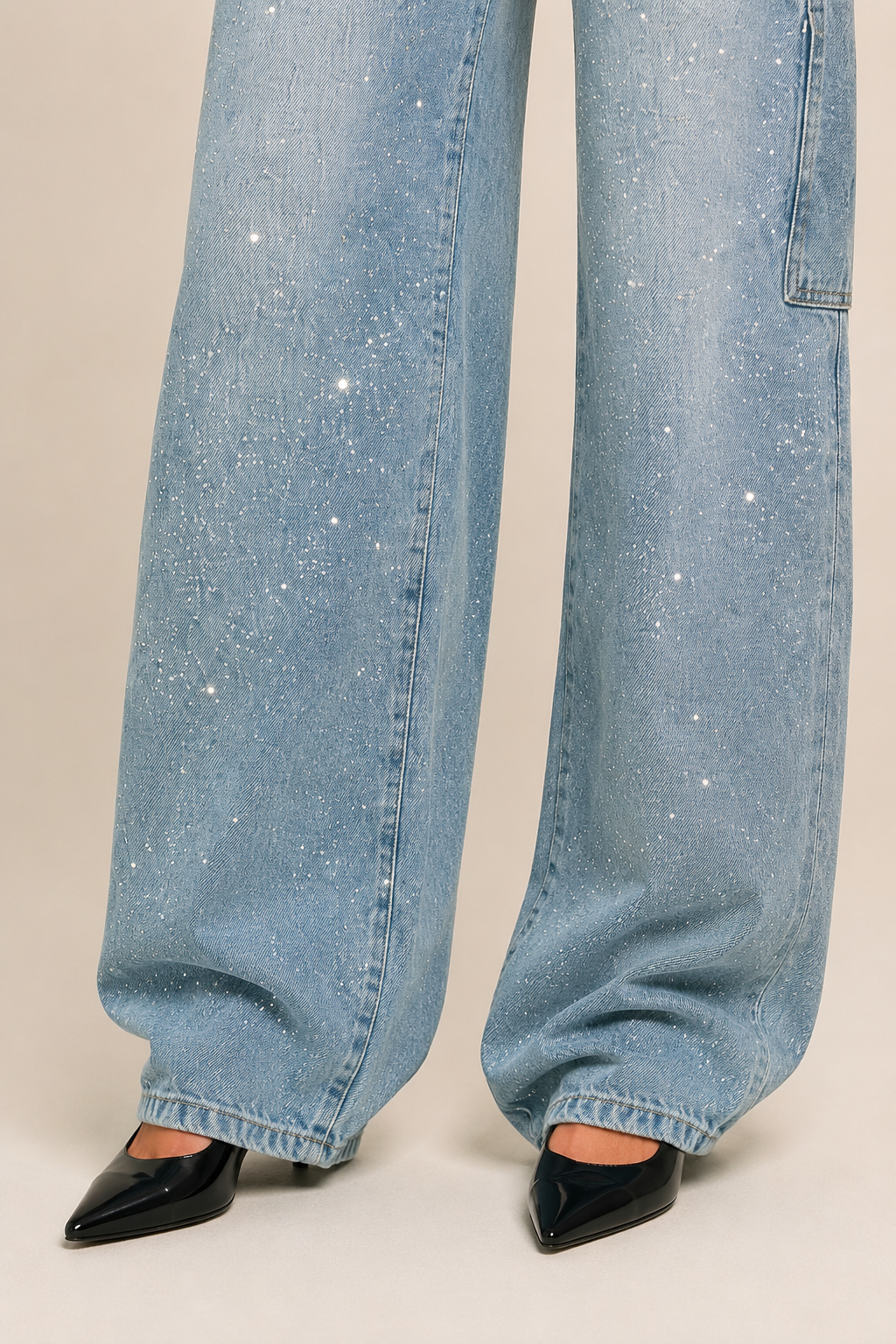 Calça Jeans Wide Leg Carpenter com Brilho - Bruges