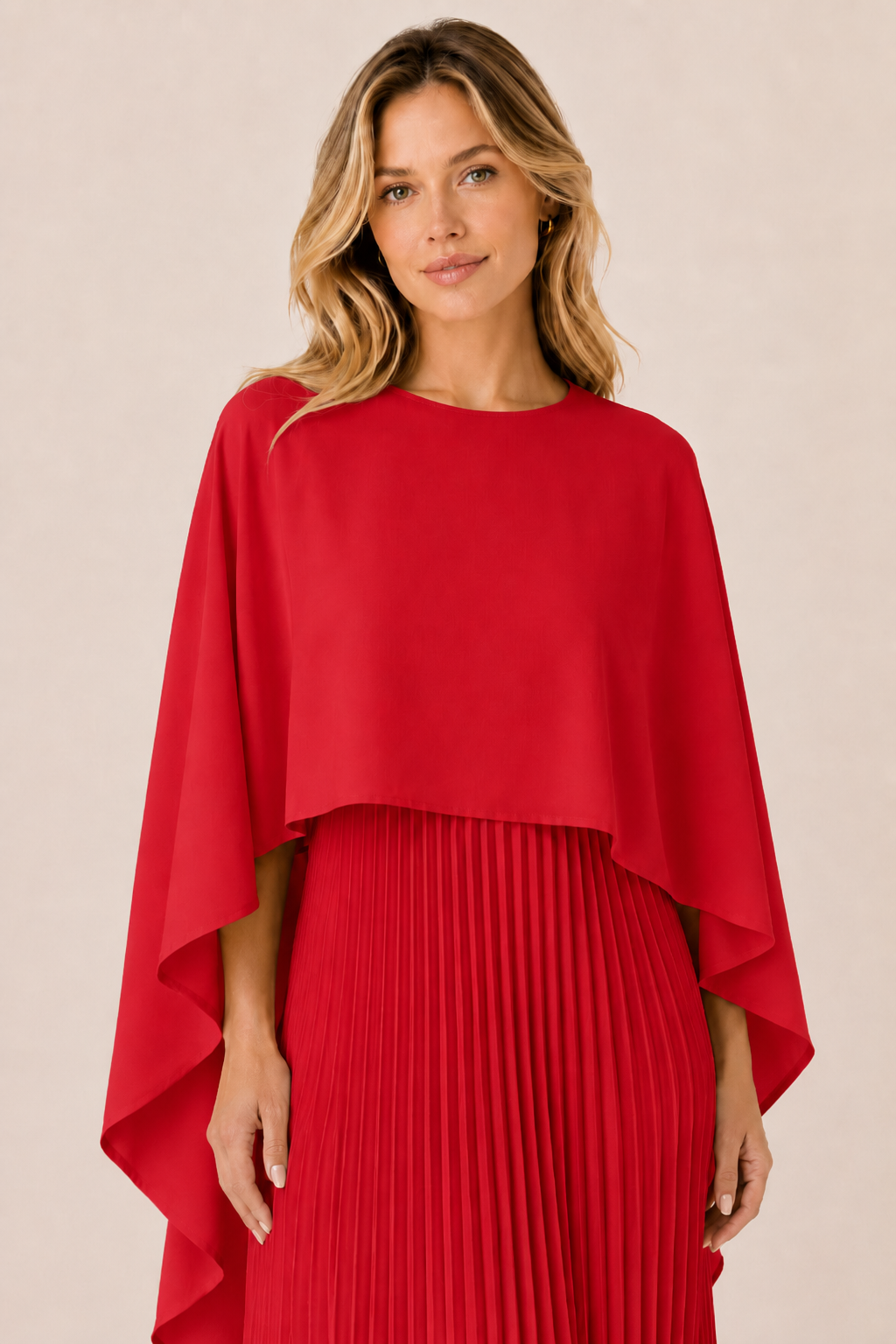 Vestido Feminino Longo de Festa Plissado com Capa – Ravenna