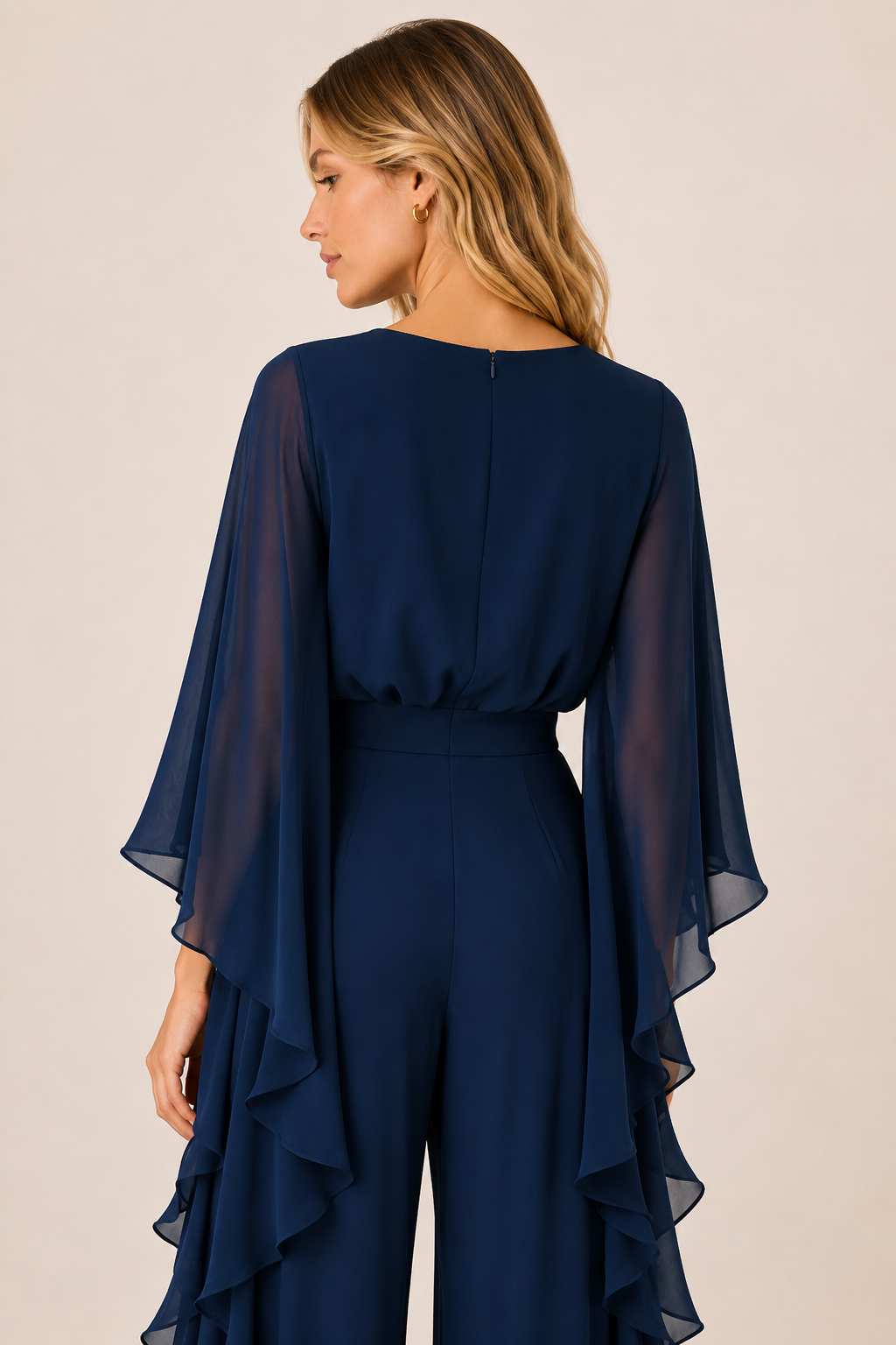 Conjunto Feminino de Festa com Calça e Blusa Manga Flare em Chiffon – Santorini
