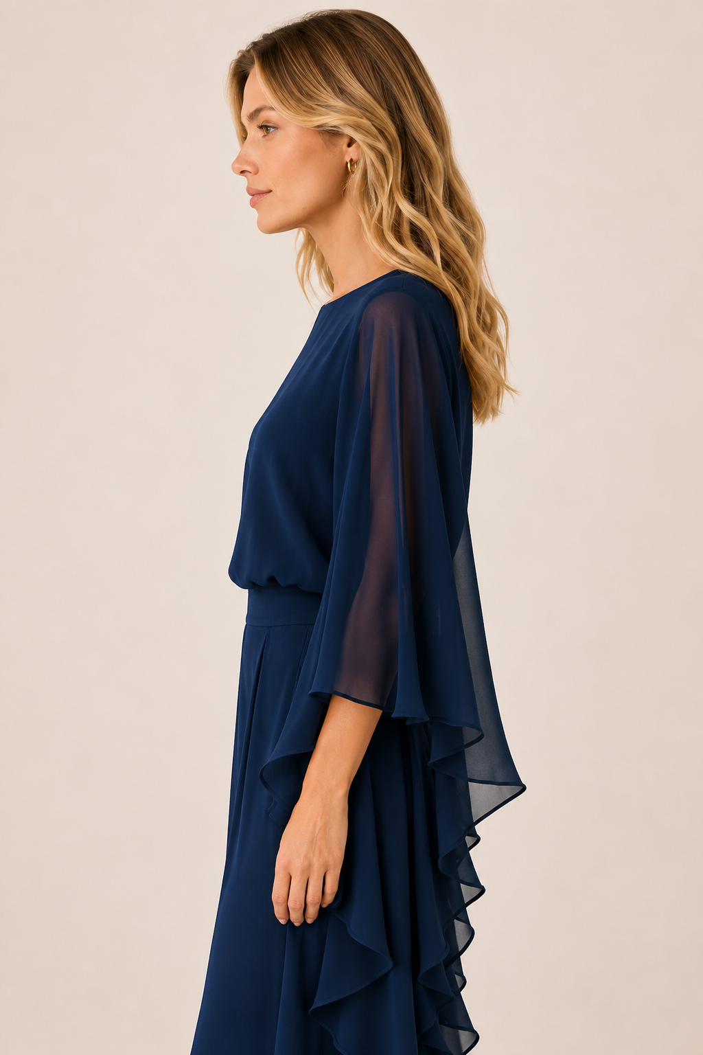 Conjunto Feminino de Festa com Calça e Blusa Manga Flare em Chiffon – Santorini