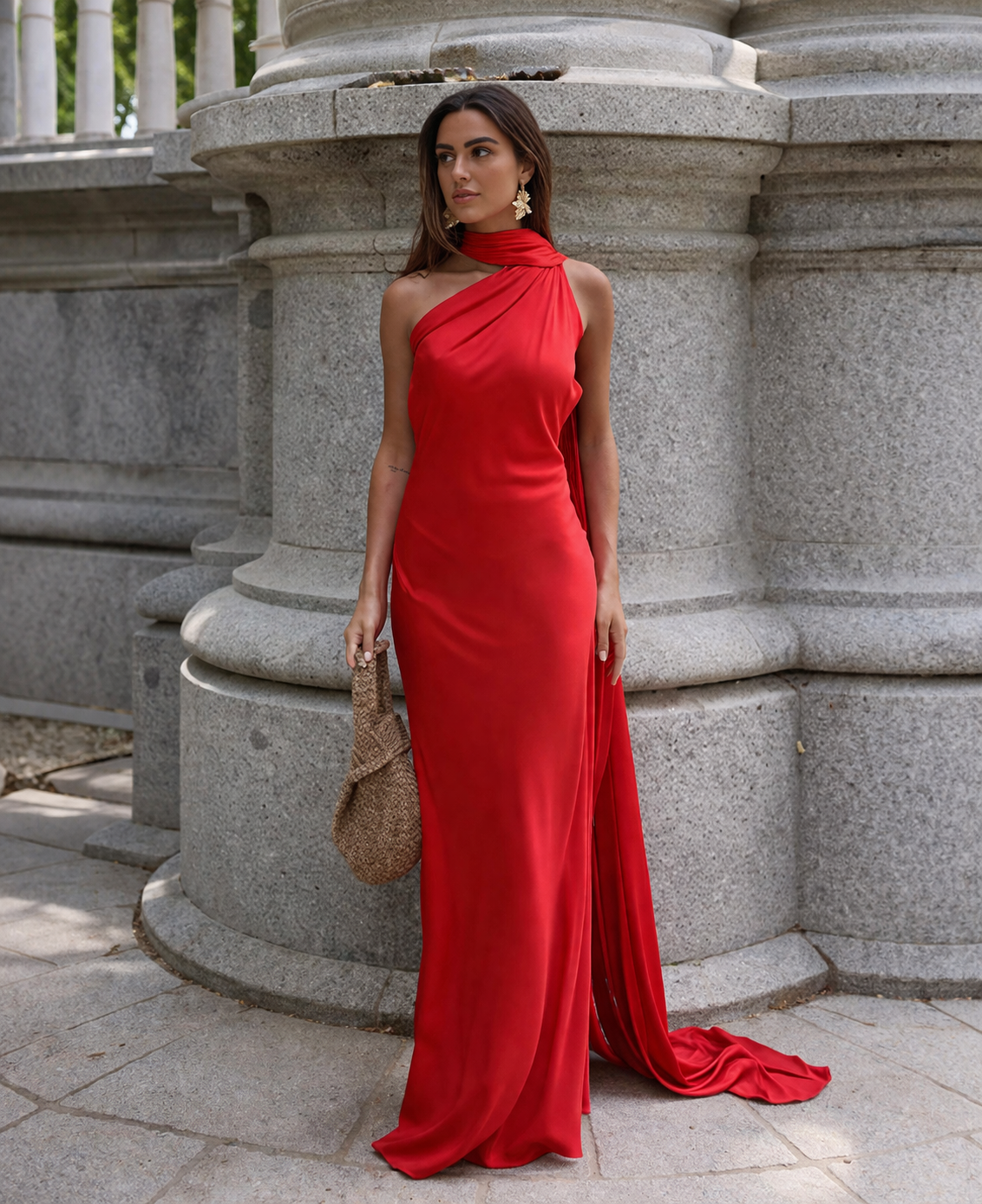 Vestido de Festa Longo de Cetim com Costas Abertas e Faixa - Cannes
