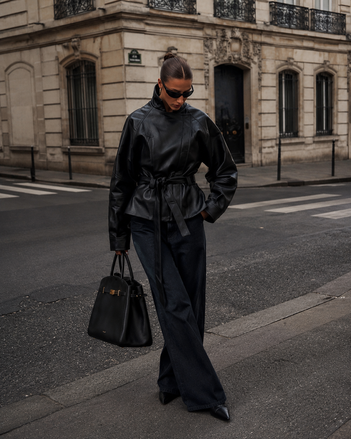 Jaqueta Feminina de Couro Legítimo Oversized com Cinto – Capri