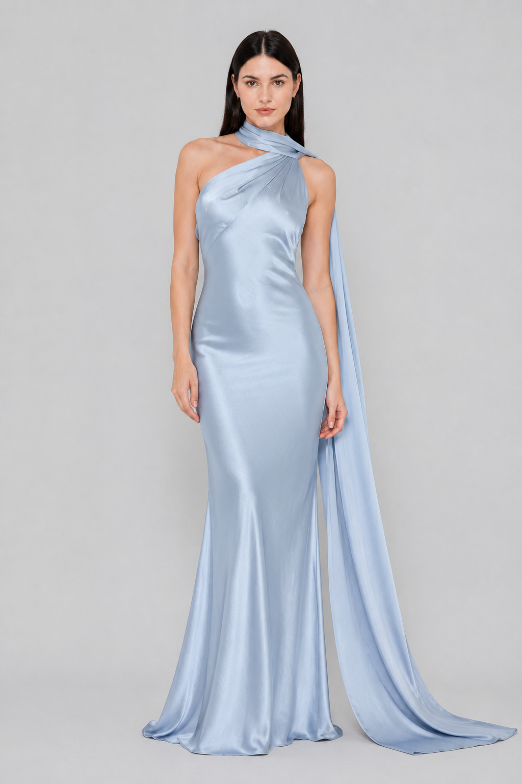 Vestido de Festa Longo de Cetim com Costas Abertas e Faixa - Cannes