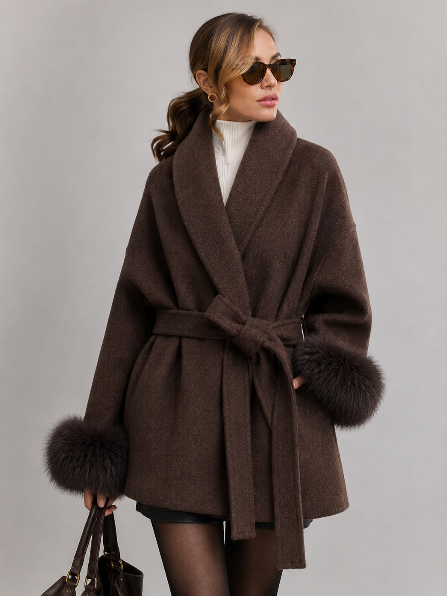 Casaco Feminino de Inverno com Pelúcia Removível e Cinto – Zurique