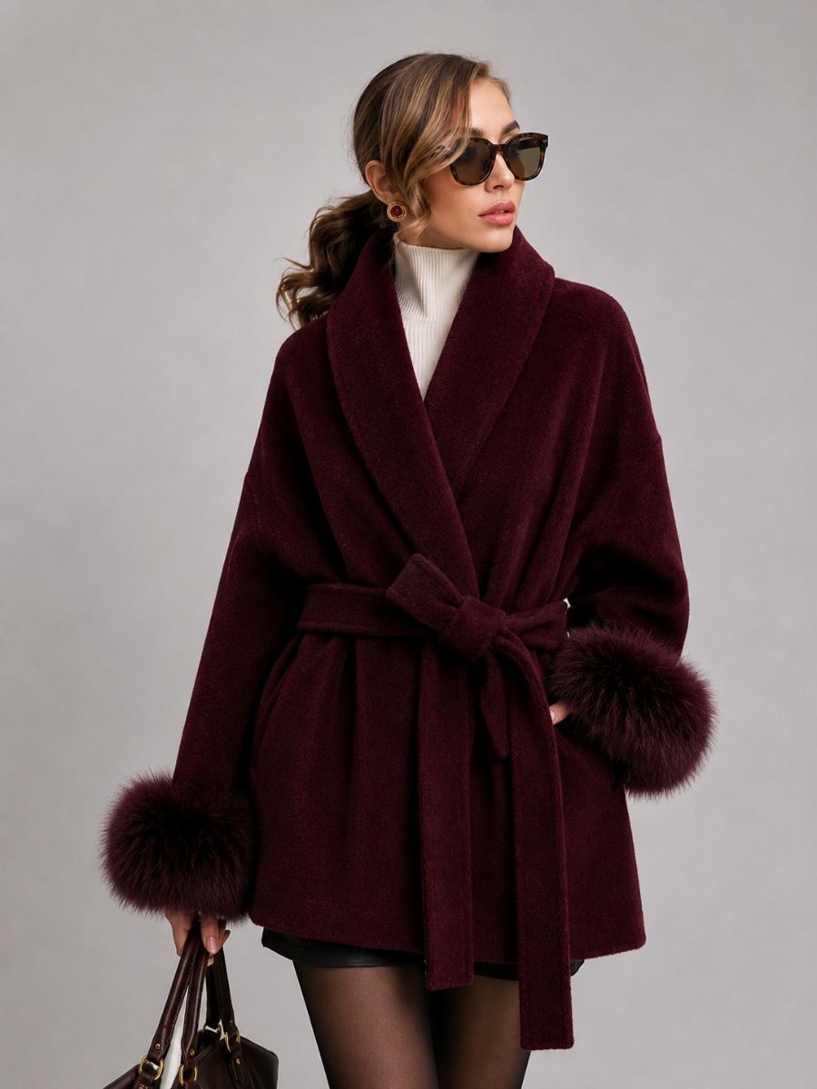 Casaco Feminino de Inverno com Pelúcia Removível e Cinto – Zurique