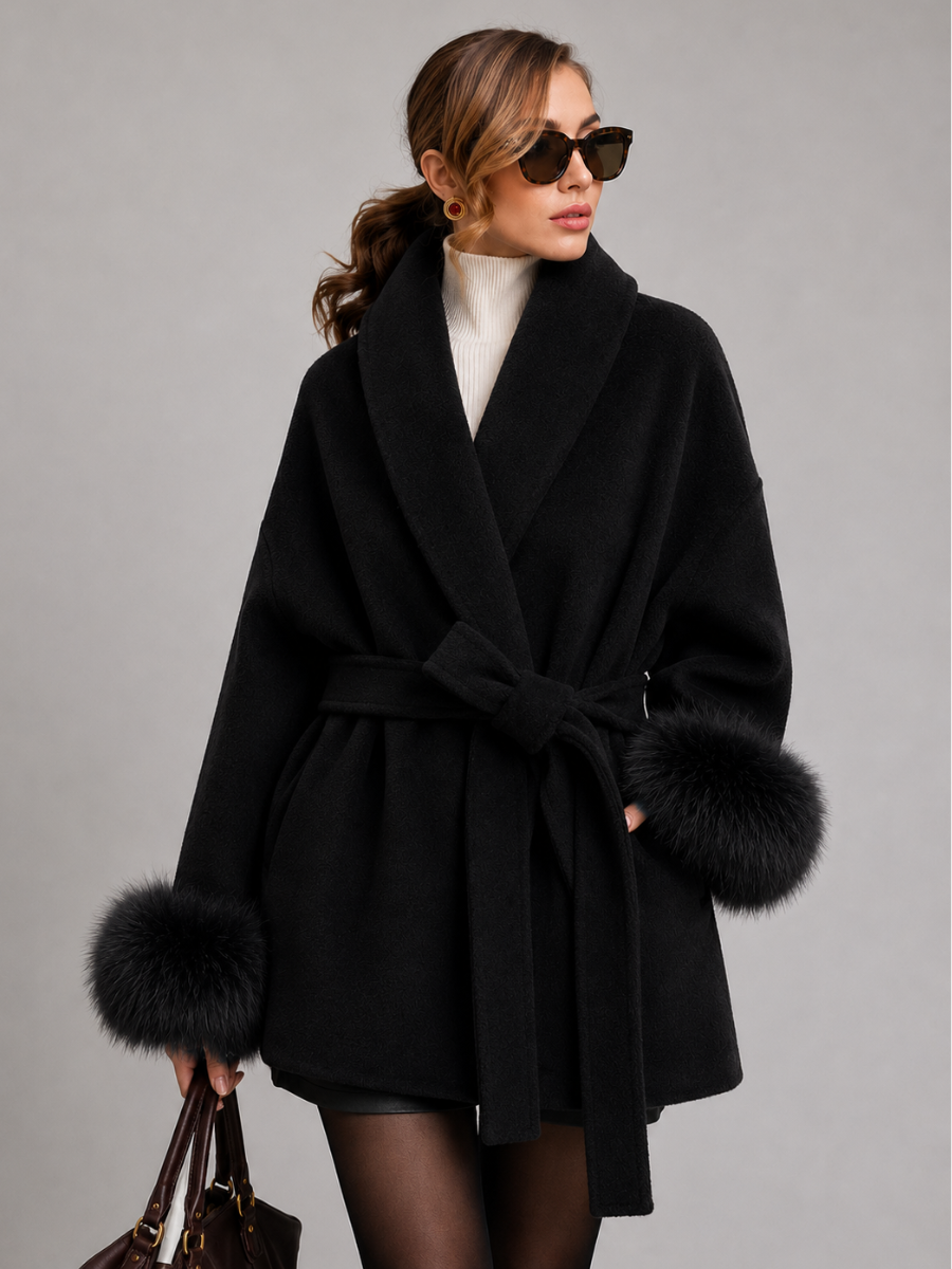 Casaco Feminino de Inverno com Pelúcia Removível e Cinto – Zurique