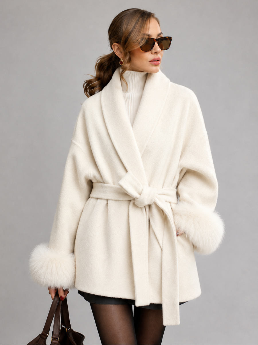 Casaco Feminino de Inverno com Pelúcia Removível e Cinto – Zurique