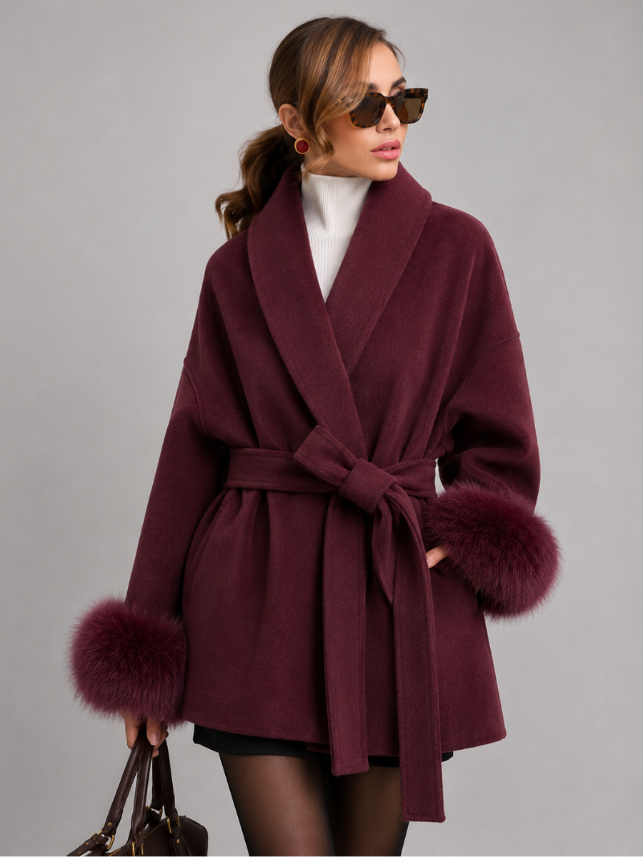 Casaco Feminino de Inverno com Pelúcia Removível e Cinto – Zurique