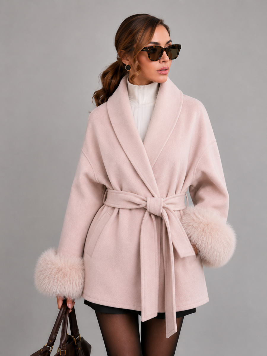 Casaco Feminino de Inverno com Pelúcia Removível e Cinto – Zurique