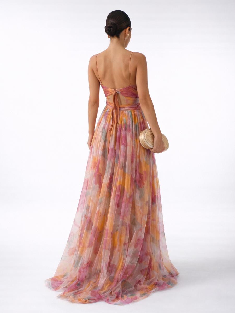 Vestido Feminino Longo Floral de Alcinhas com Decote V – Toscana