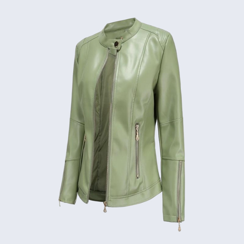 Jaqueta de Couro Gola Alta