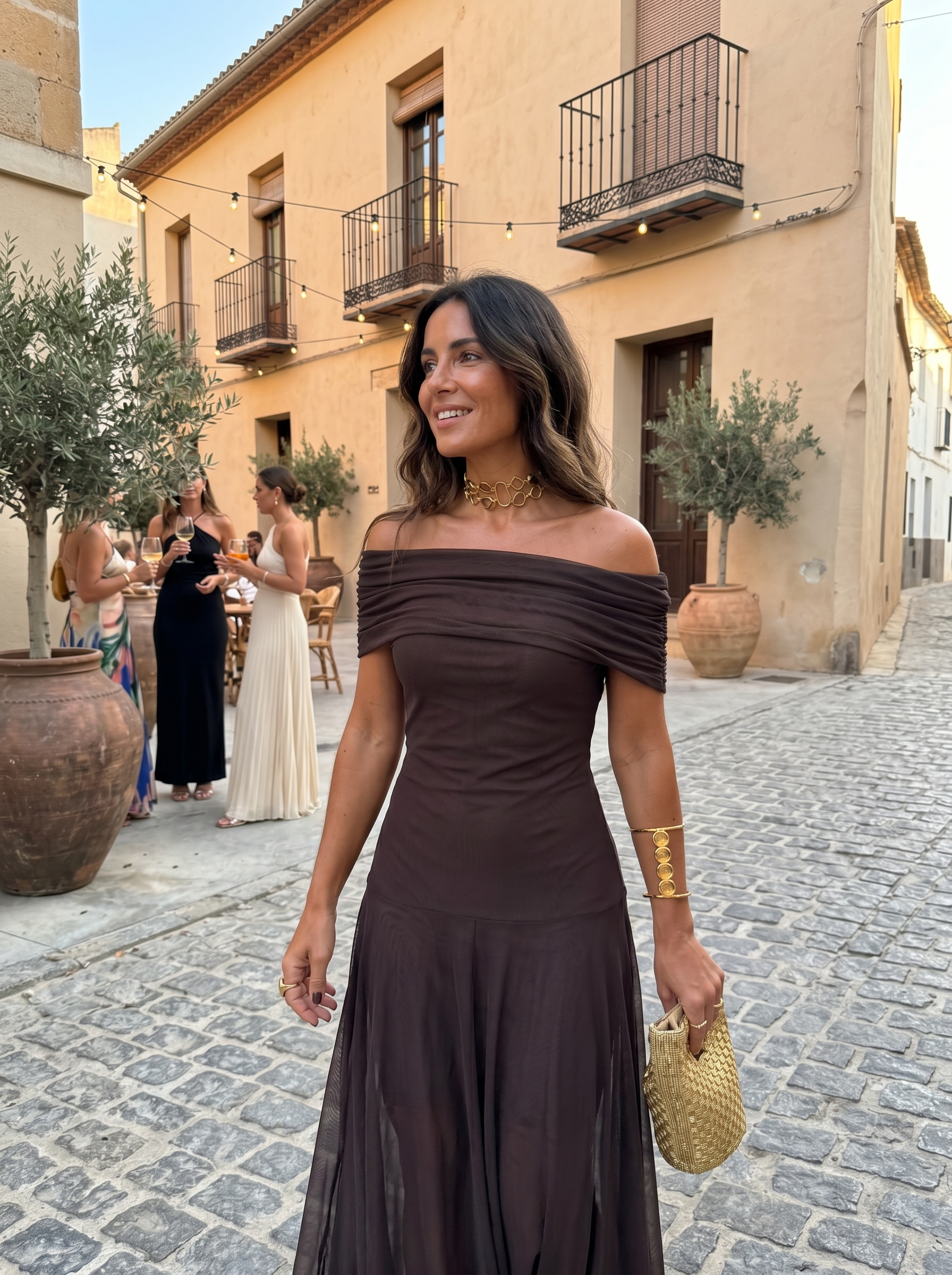 Vestido Longo Ombro a Ombro Drapeado - Toledo