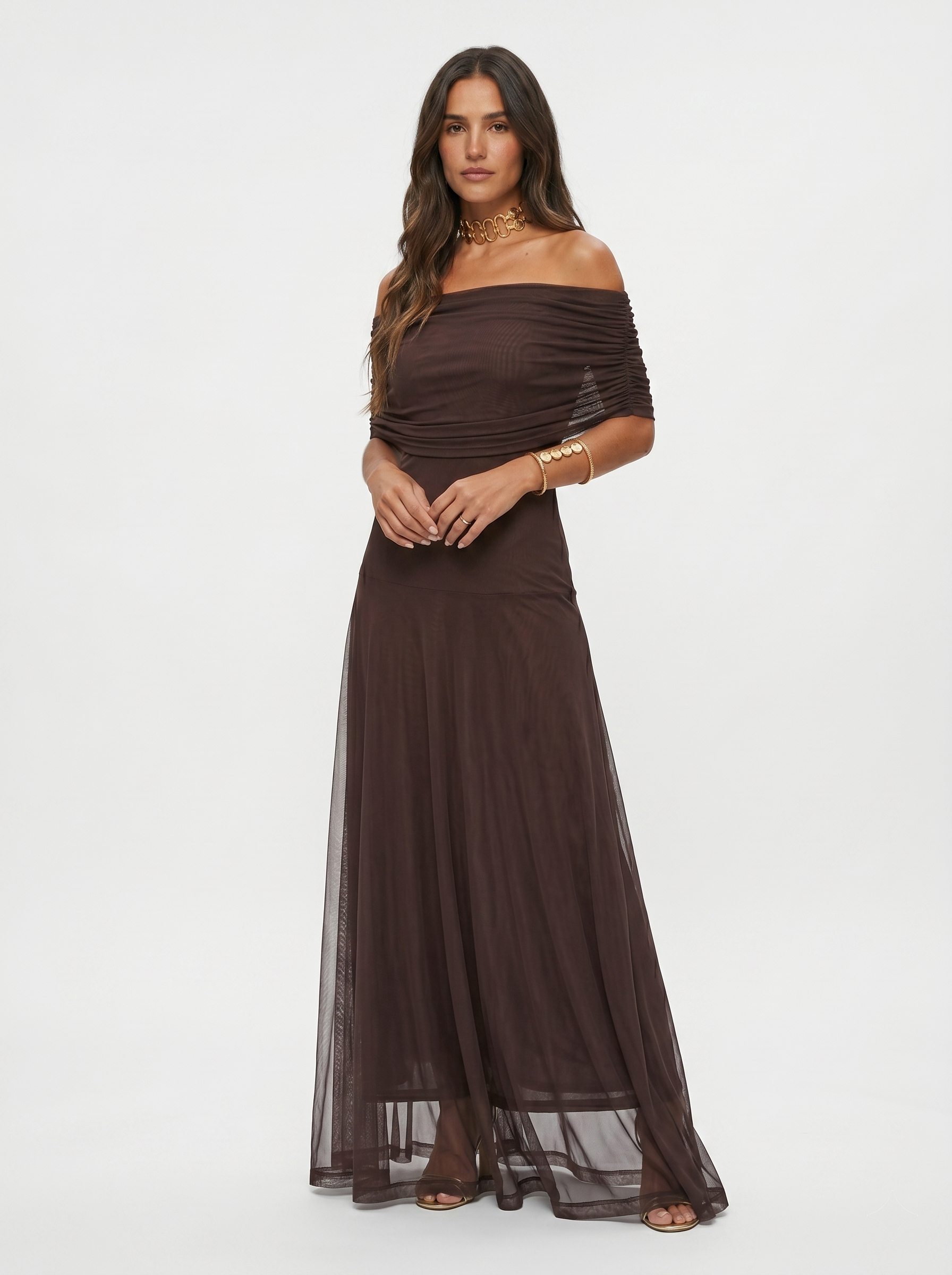 Vestido Longo Ombro a Ombro Drapeado - Toledo