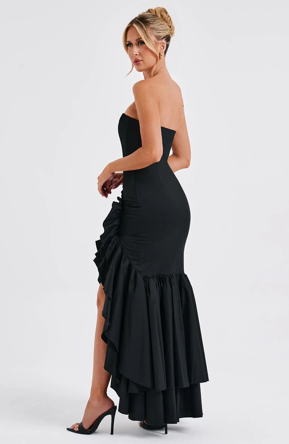 Vestido Feminino Longo com Fenda e Babados Tomara que Caia – Riviera