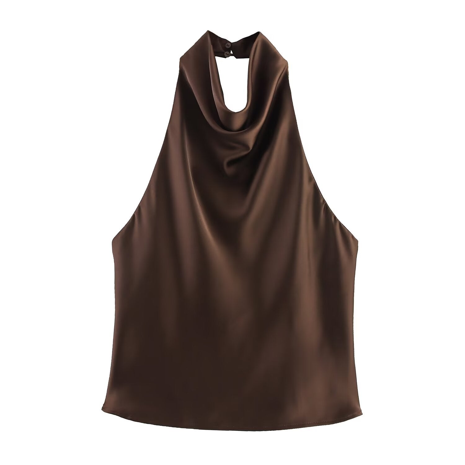 Top Halter de Cetim com Decote Drapeado
