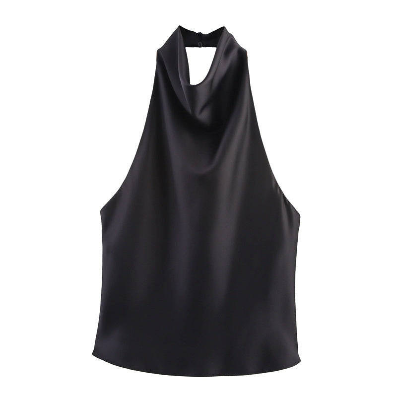 Top Halter de Cetim com Decote Drapeado