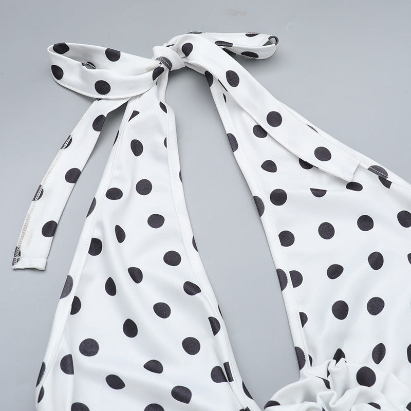 Vestido Longo com Decote Halter com Estampa em Poá - Vintage