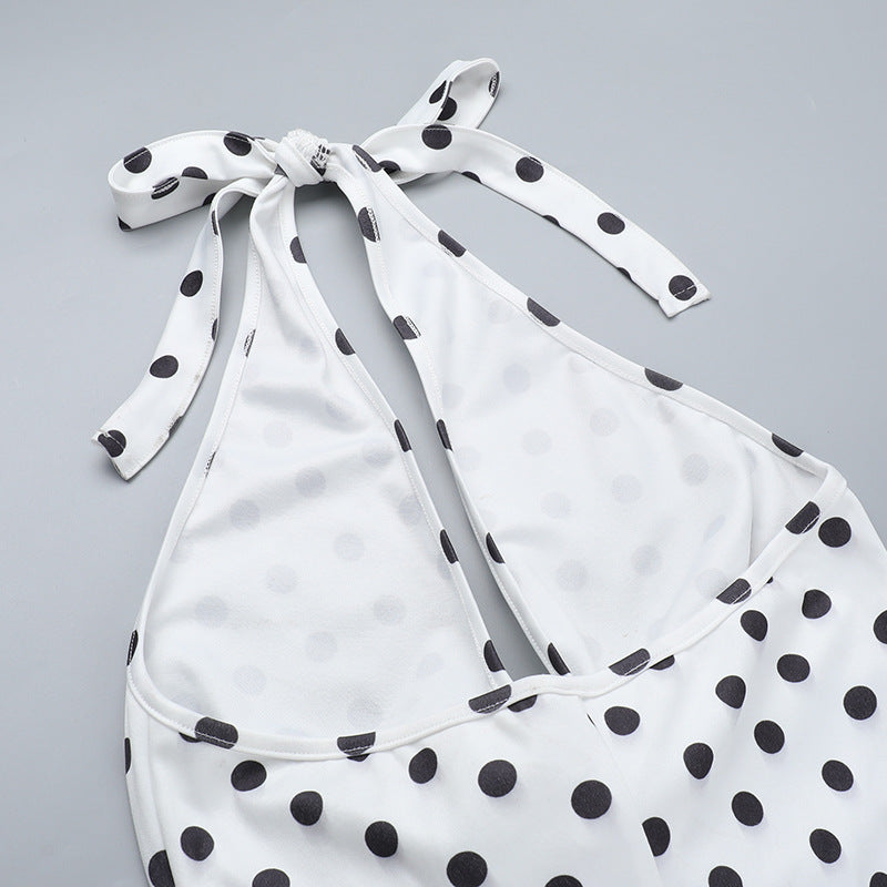 Vestido Longo com Decote Halter com Estampa em Poá - Vintage