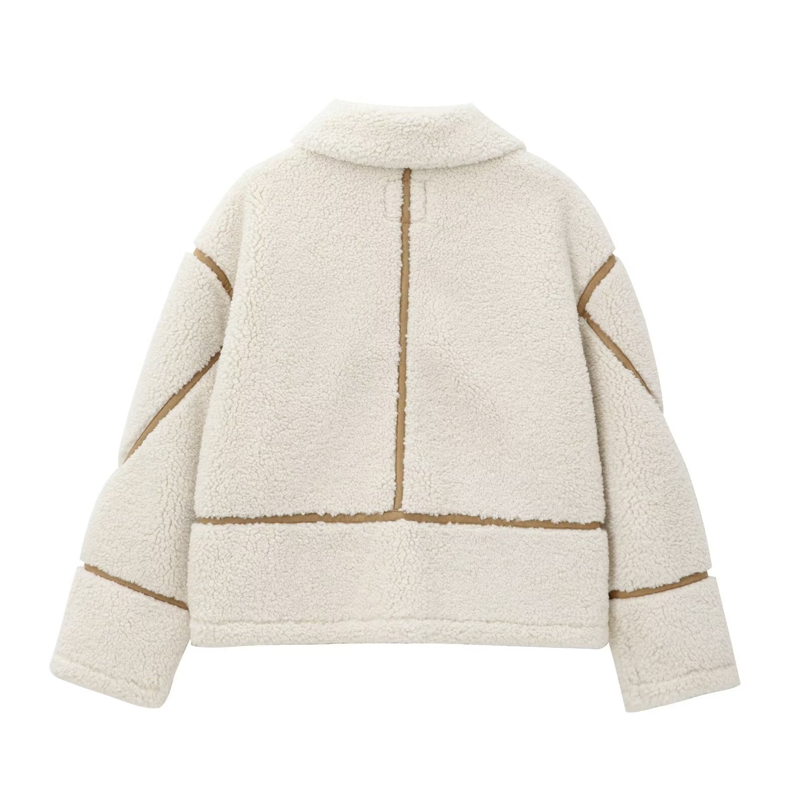Jaqueta Feminina Peluciada Teddy com Detalhes em Couro – Oslo