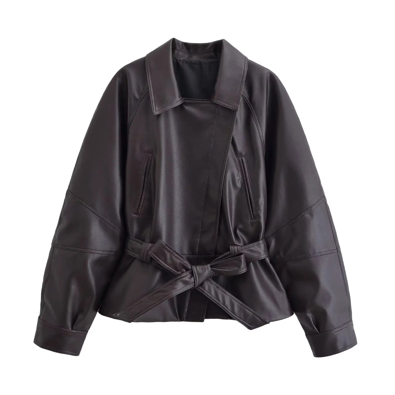 Jaqueta Feminina de Couro Legítimo Oversized com Cinto – Capri