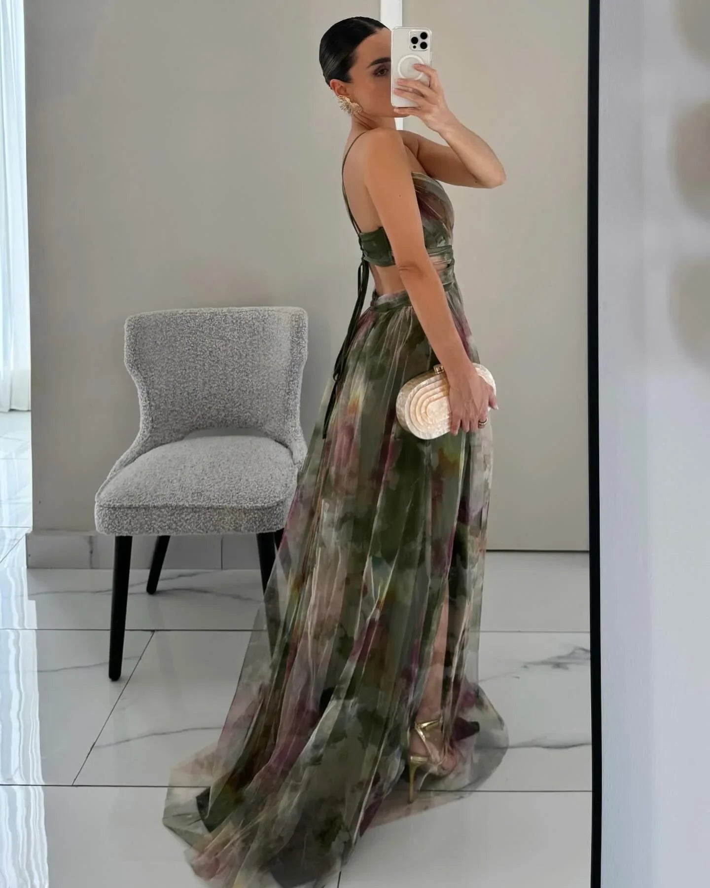 Vestido Feminino Longo Floral de Alcinhas com Decote V – Toscana