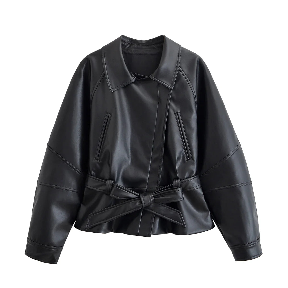 Jaqueta Feminina de Couro Legítimo Oversized com Cinto – Capri