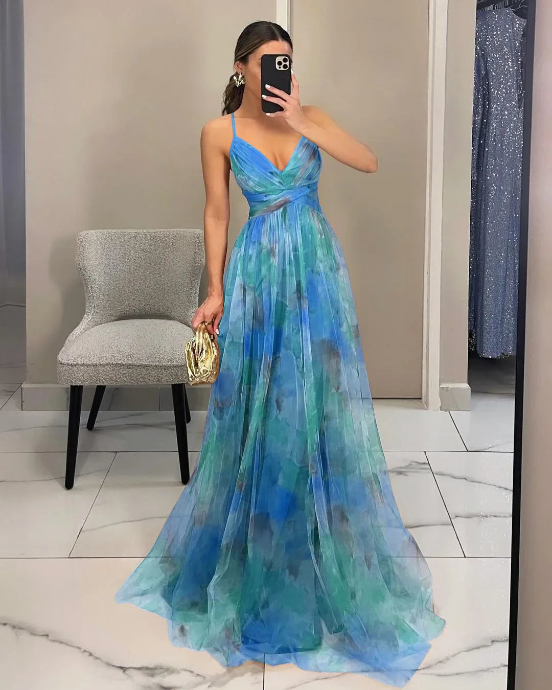 Vestido Feminino Longo Floral de Alcinhas com Decote V – Toscana
