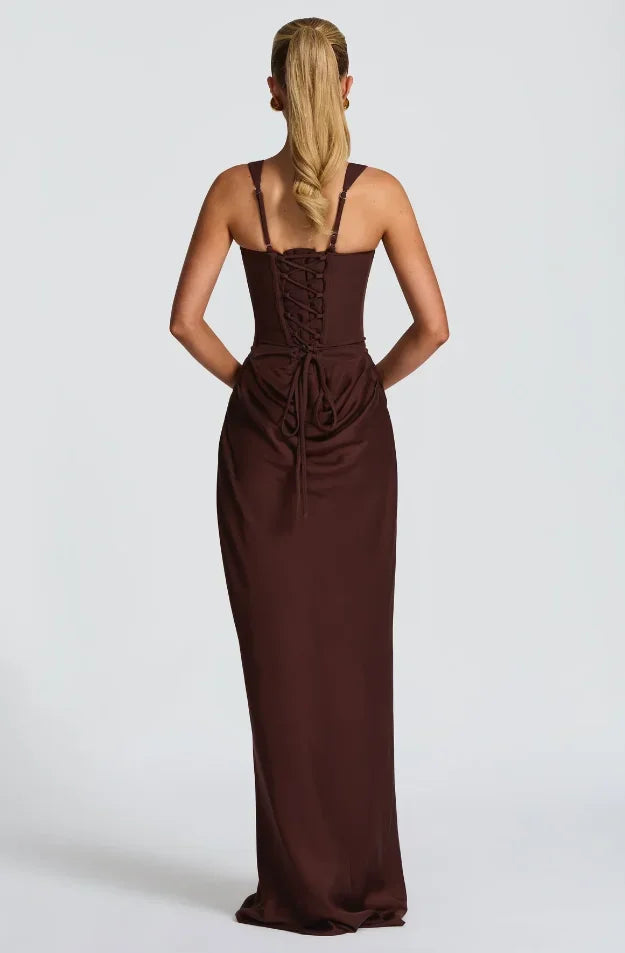 Vestido Feminino Longo com Corselet Estruturado e Decote Quadrado – Mia