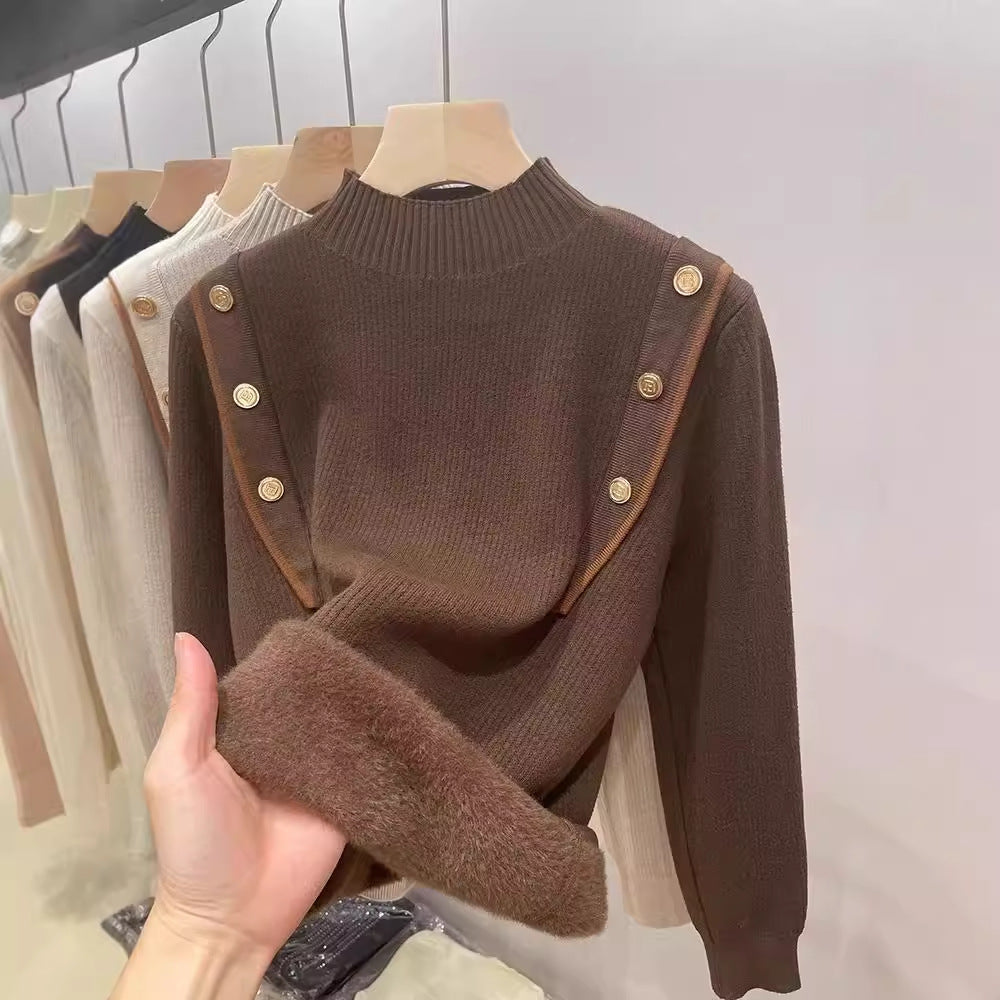 Suéter Peluciado com Botões Dourados - Chic