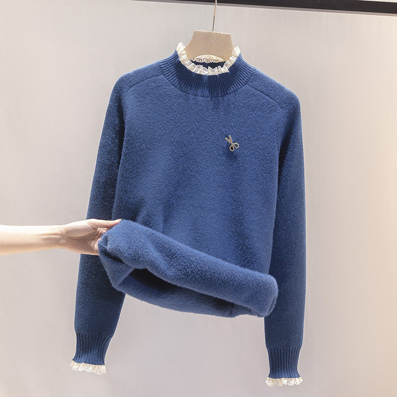 Suéter Peluciado com Detalhes de Renda - Fluffy