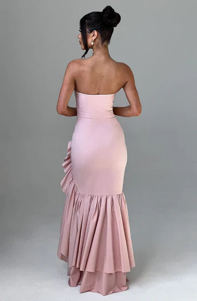 Vestido Feminino Longo com Fenda e Babados Tomara que Caia – Riviera