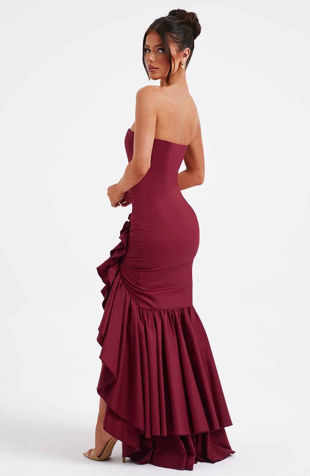 Vestido Feminino Longo com Fenda e Babados Tomara que Caia – Riviera