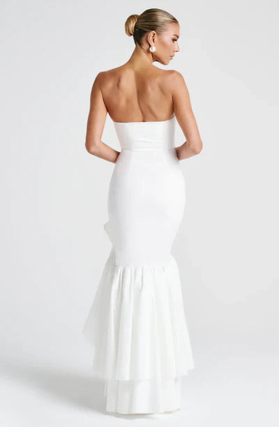 Vestido Feminino Longo com Fenda e Babados Tomara que Caia – Riviera