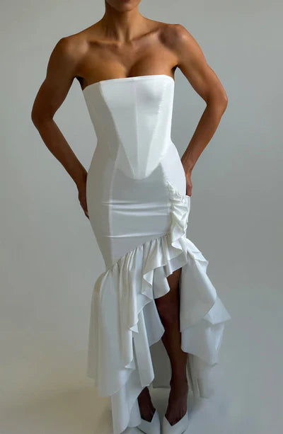 Vestido Feminino Longo com Fenda e Babados Tomara que Caia – Riviera