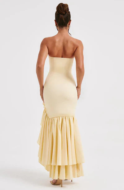 Vestido Feminino Longo com Fenda e Babados Tomara que Caia – Riviera