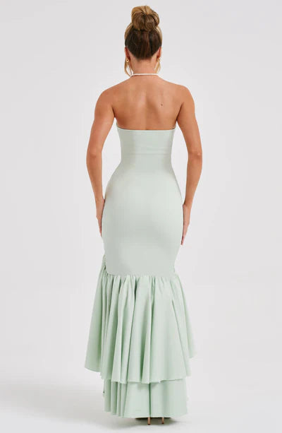 Vestido Feminino Longo com Fenda e Babados Tomara que Caia – Riviera