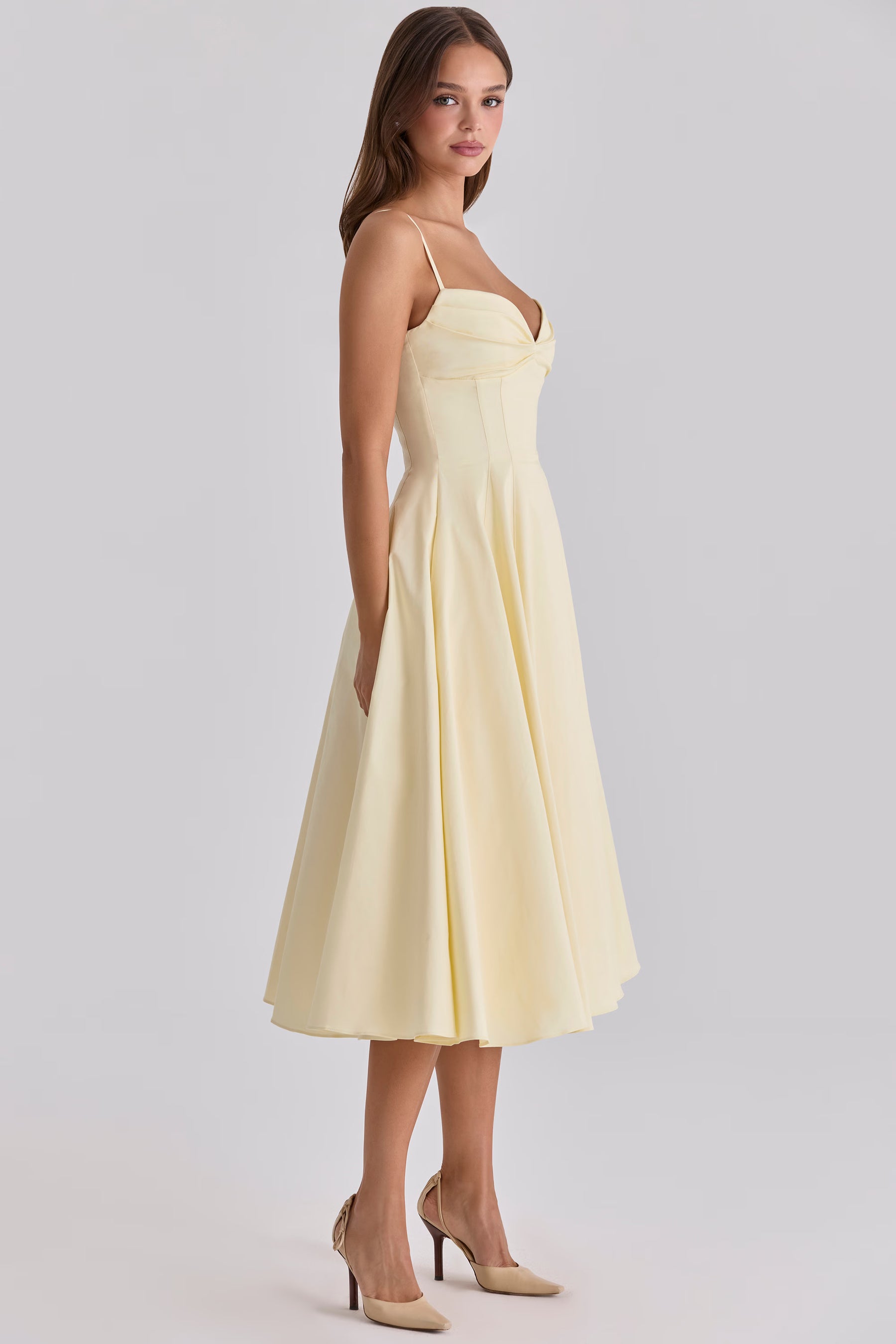 Vestido Midi Rodado Feminino Decote em Coração - Amalfi